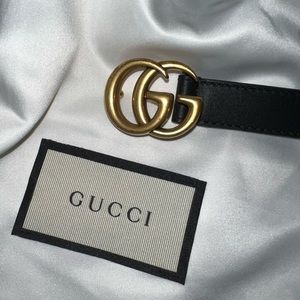 Leather belt with Double G buckle